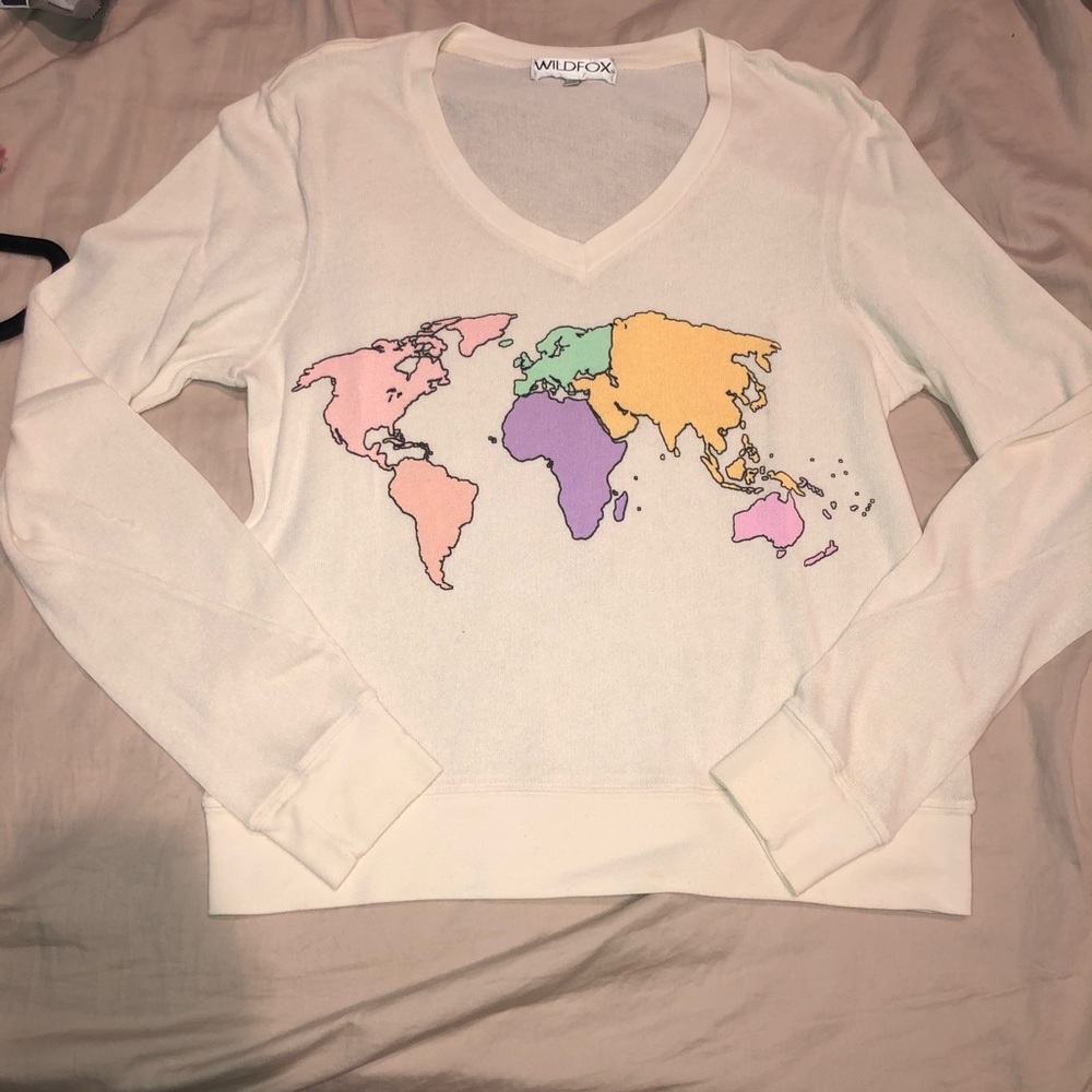 Wildfox V-neck World Map Sweater